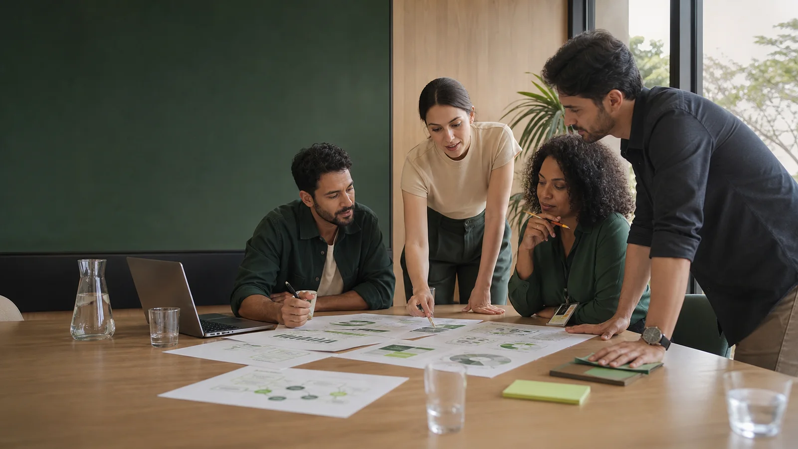 Equipe de RH e SST organizando o inventário de riscos psicossociais em uma mesa de trabalho